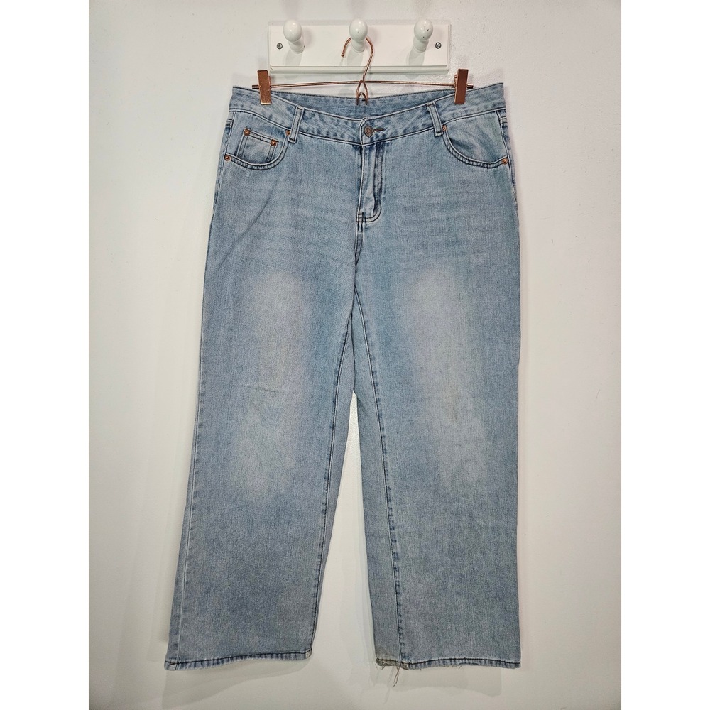 Womens XL Light Wash Wide Leg Denim Jeans High Rise Relaxed Fit Skater Style